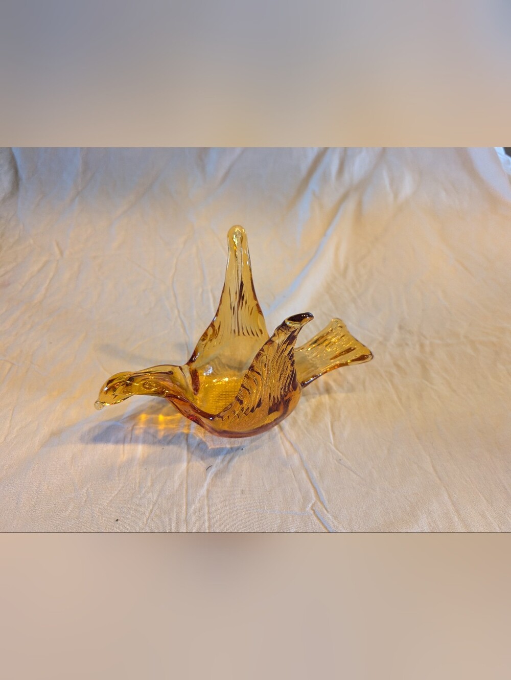 2/50$ Vintage Amber Glass Bird Trinket Dish- Warm Gold Accent